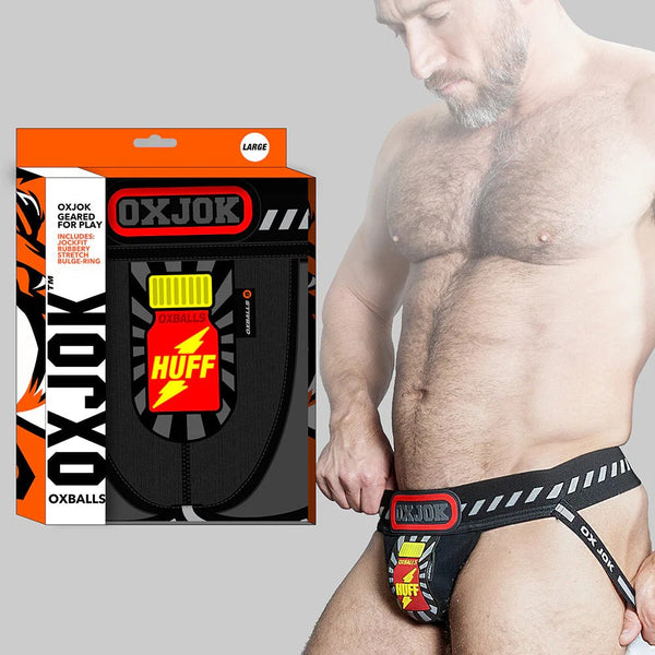 Oxballs Oxjok Popperjock 3D Rubber Huffer Jock Black/Red (4 Sizes)