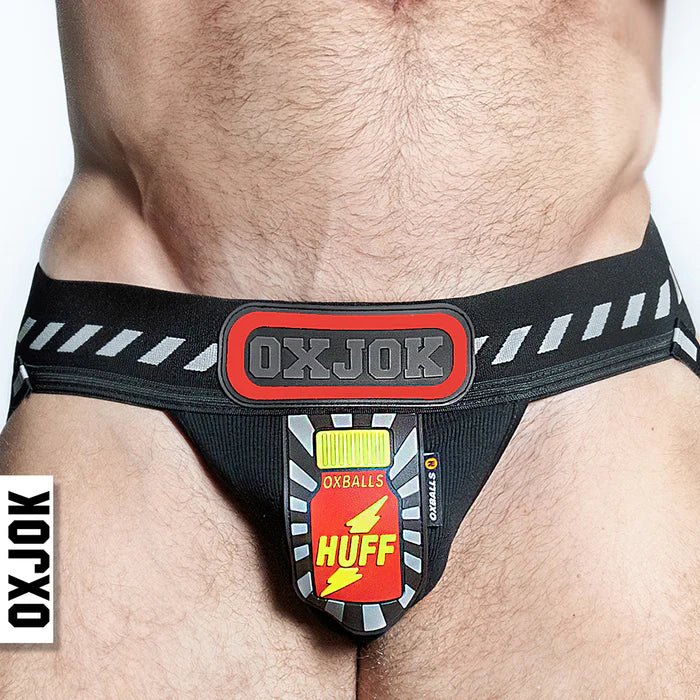 Oxballs Oxjok Popperjock 3D Rubber Huffer Jock Black/Red (4 Sizes)