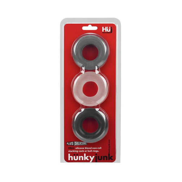 hunky junk HUJ Silicone Blend Rings 3 Pack - Black, Frost, Grey - CheapLubes.com